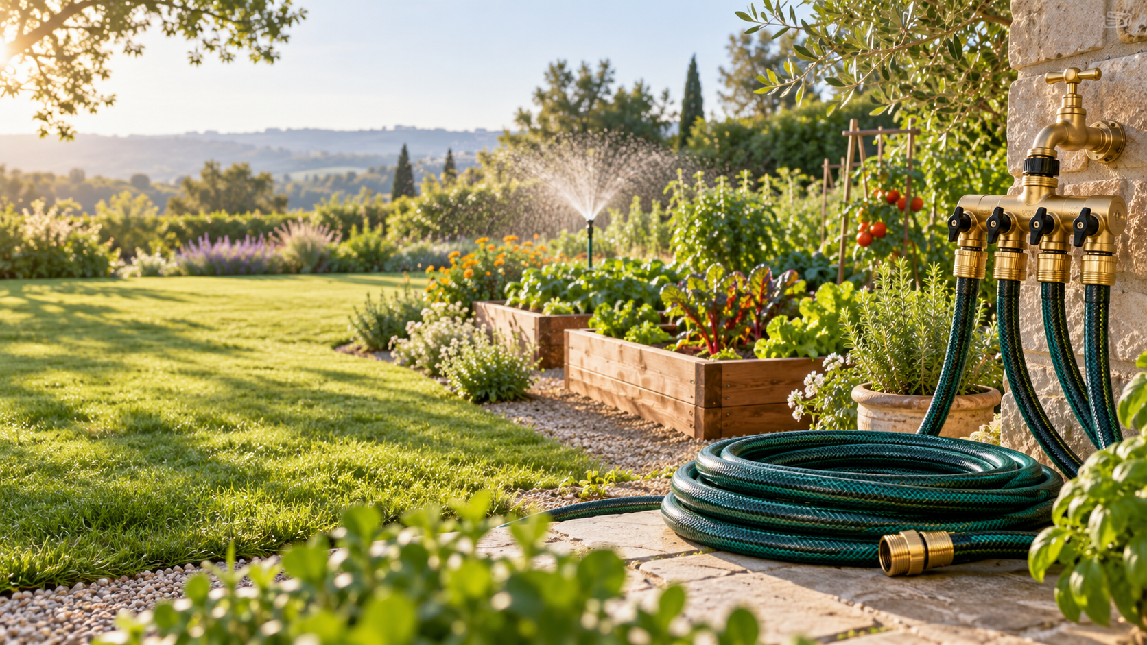 Hourleey garden accessories in a sunlit garden