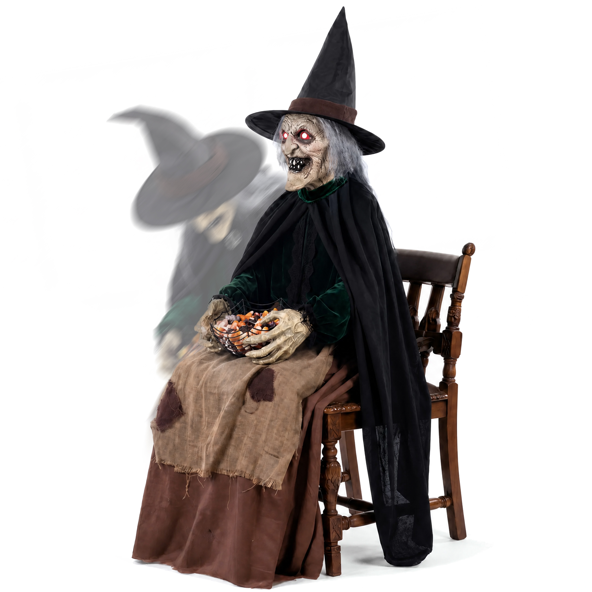 Hourleey animated sitting witch Halloween decoration in a rocking chair